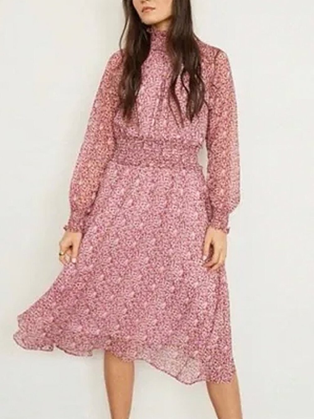 O.P.T Pink Floral Chiffon Cottagecore Midi Dress Size S